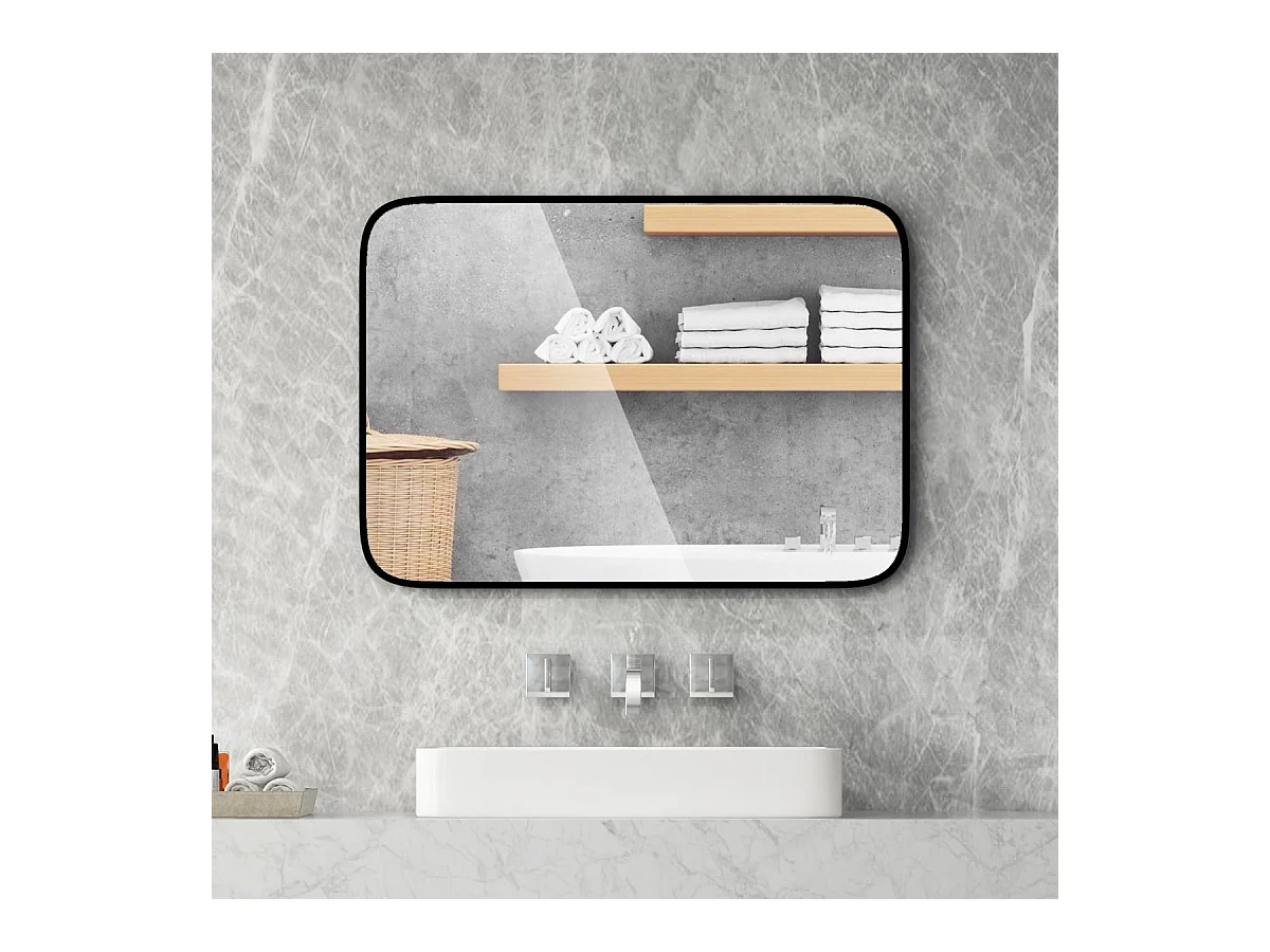 Miroir salle de bain 70 x 50 cm, rectangulaire, cadre en aluminium, grand miroir mural
