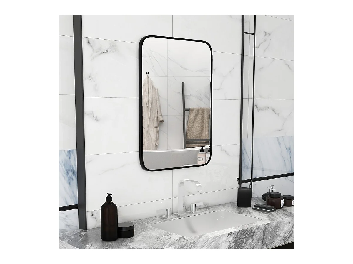 Miroir salle de bain 70 x 50 cm, rectangulaire, cadre en aluminium, grand miroir mural