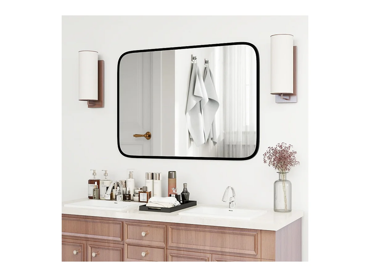 Miroir salle de bain 70 x 50 cm, rectangulaire, cadre en aluminium, grand miroir mural