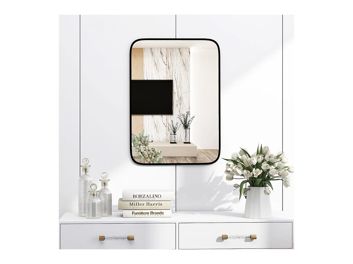 Miroir salle de bain 70 x 50 cm, rectangulaire, cadre en aluminium, grand miroir mural