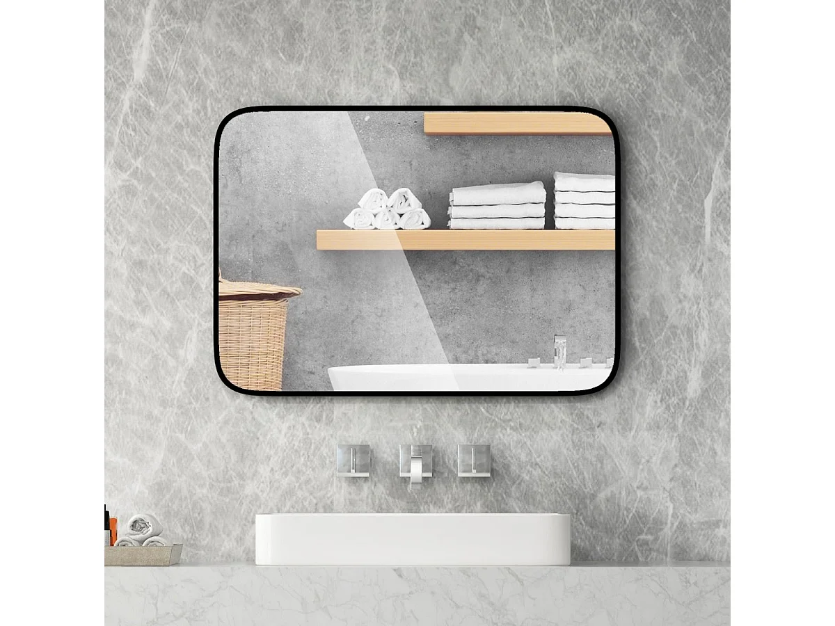 Miroir salle de bain 70 x 50 cm, rectangulaire, cadre en aluminium, grand miroir mural