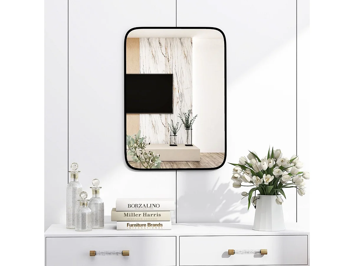 Miroir salle de bain 70 x 50 cm, rectangulaire, cadre en aluminium, grand miroir mural