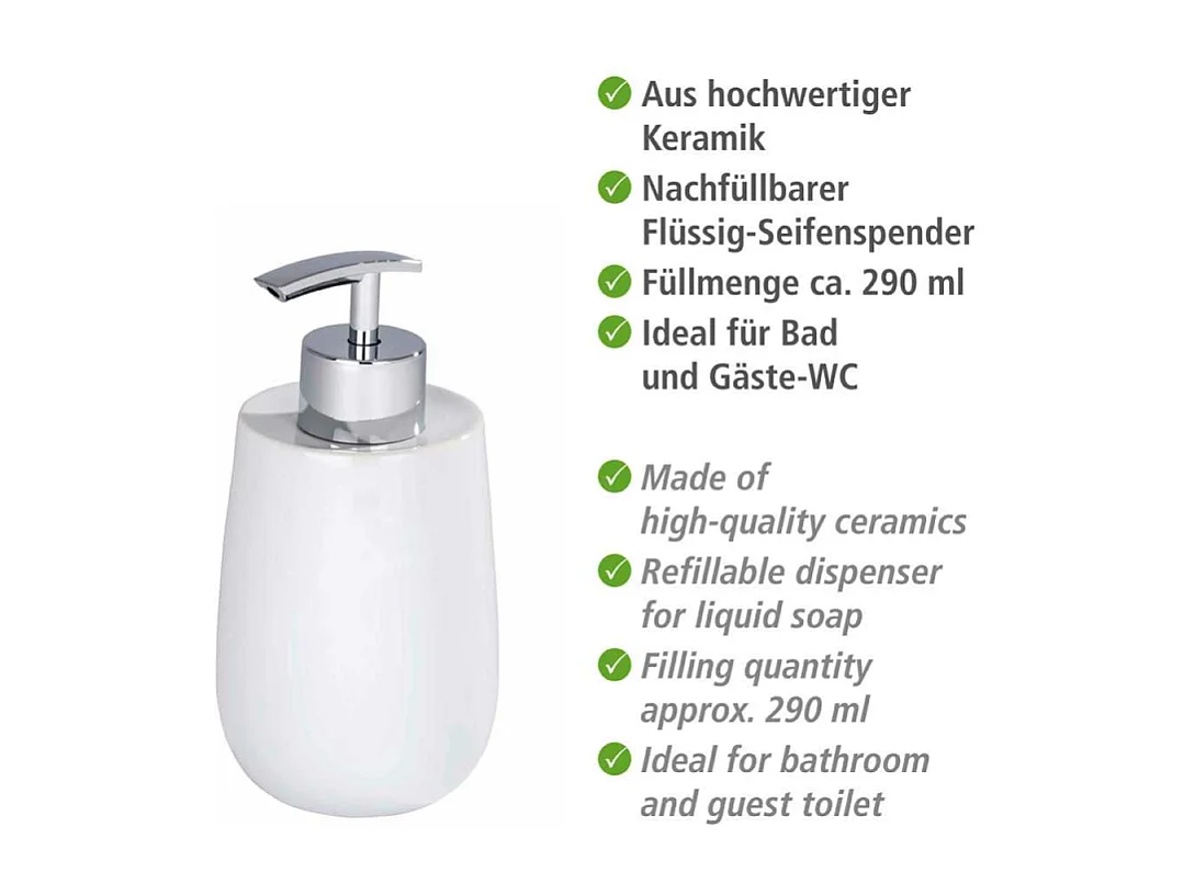 Distributeur de savon en céramique "Malta" - Blanc - 290 ml