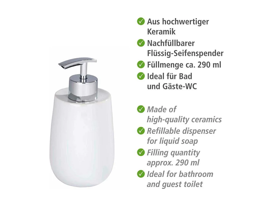 Distributeur de savon en céramique "Malta" - Blanc - 290 ml