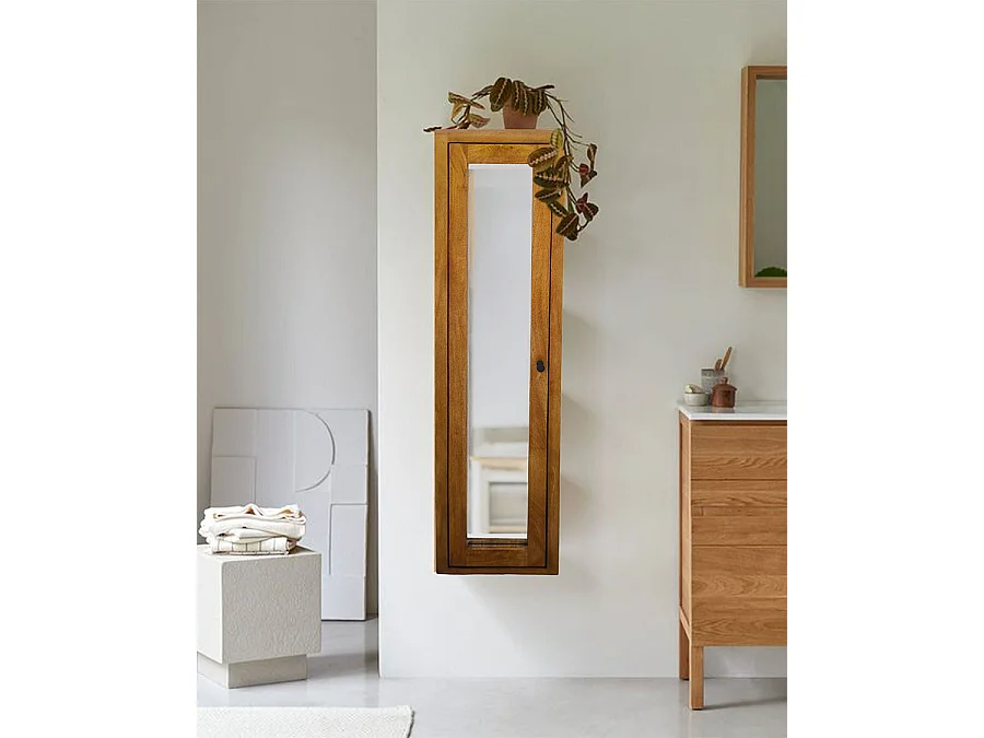 Palo - Colonne à suspendre avec miroir en bois massif de manguier