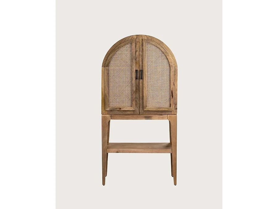 Wine Cabinet - Meuble bar en bois massif de manguier avec cannage naturel