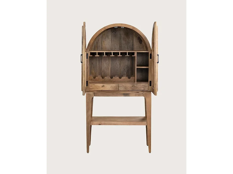 Wine Cabinet - Meuble bar en bois massif de manguier avec cannage naturel