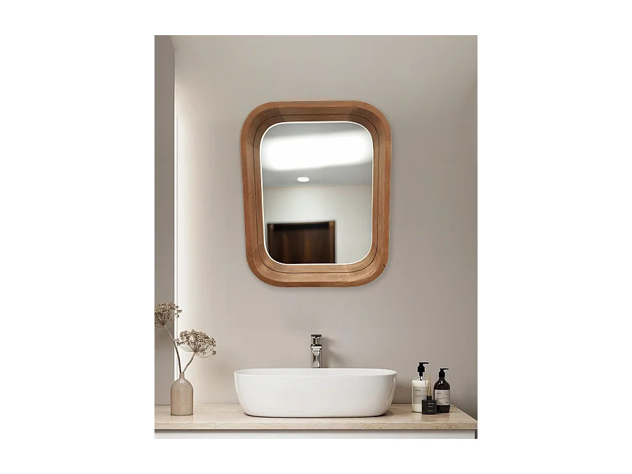 Ligno - Miroir mural salle de bain en bois massif de manguier