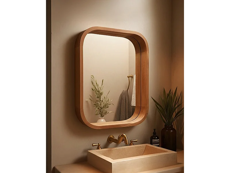 Ligno - Miroir mural salle de bain en bois massif de manguier