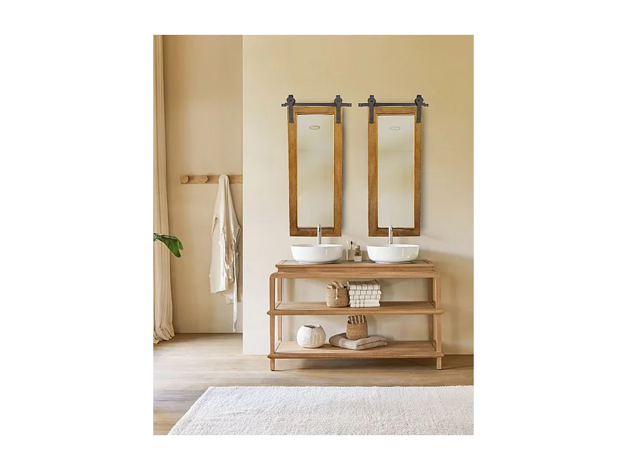 Zara - Miroir mural rectangulaire en bois massif et métal