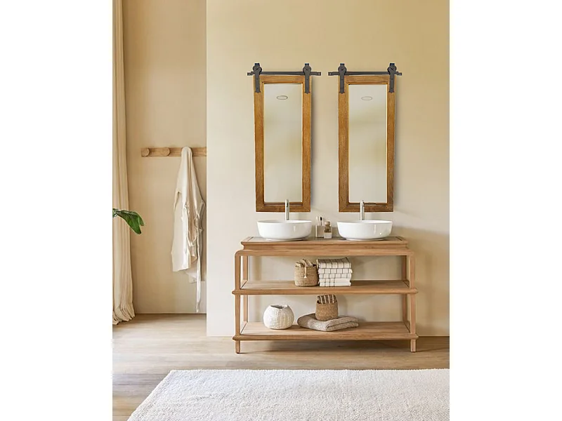 Zara - Miroir mural rectangulaire en bois massif et métal