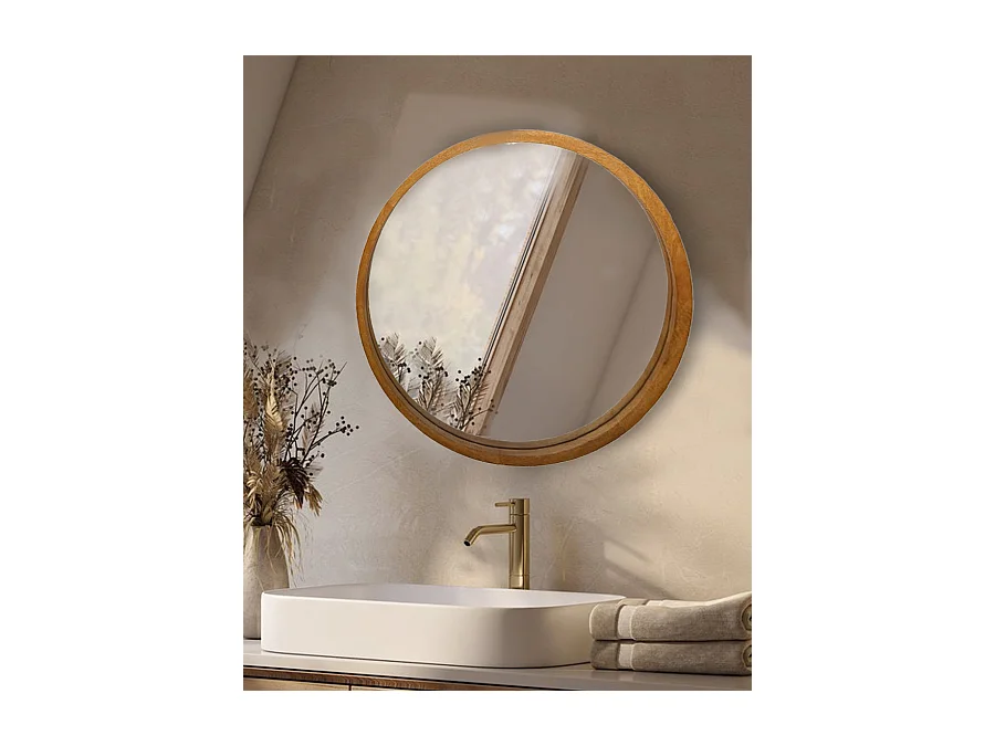 Liora - Miroir rond en bois massif de manguier