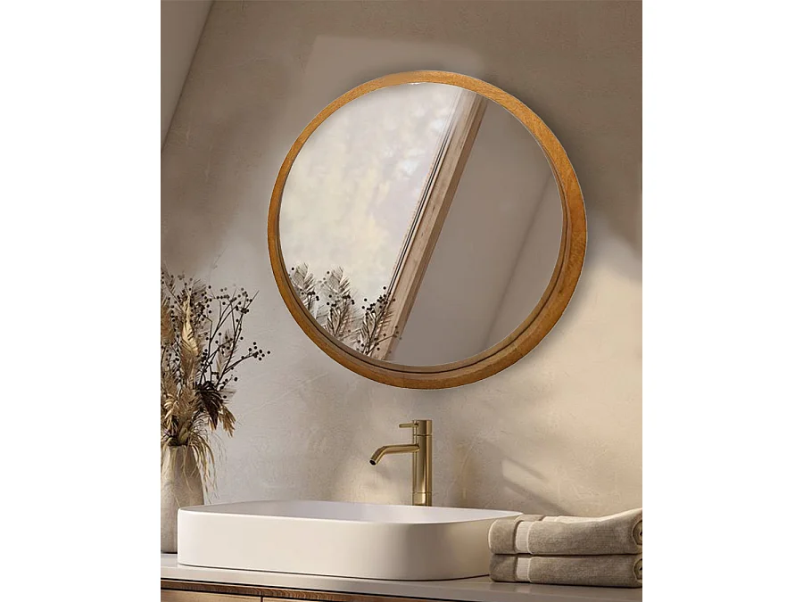 Liora - Miroir rond en bois massif de manguier