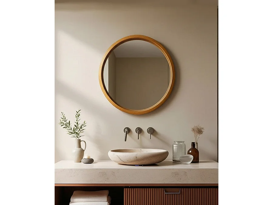 Liora - Miroir rond en bois massif de manguier