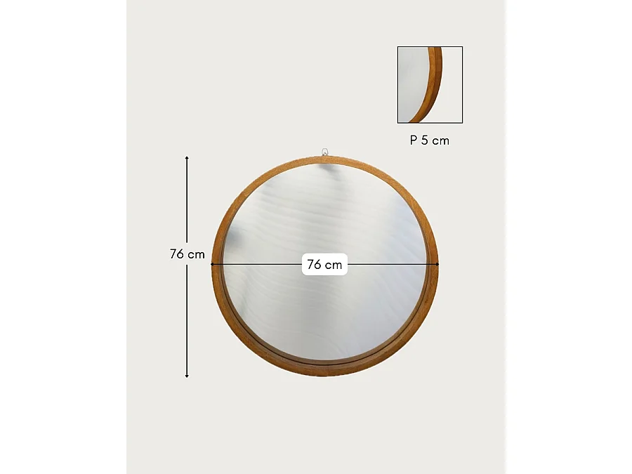 Liora - Miroir rond en bois massif de manguier