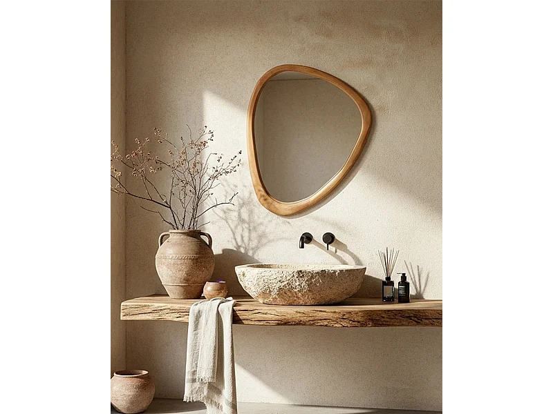 Trivéo - Miroir organique en bois massif de manguier