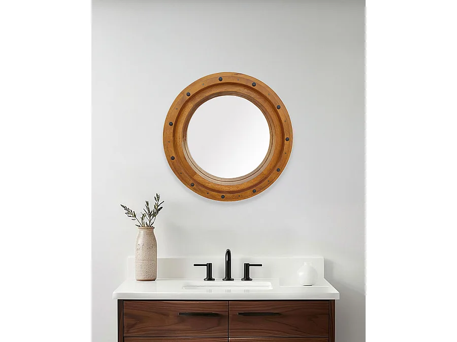 Boïa - Miroir hublot en bois massif de manguier