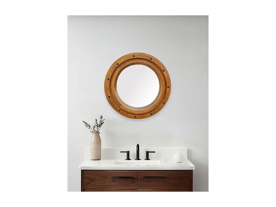 Boïa - Miroir hublot en bois massif de manguier
