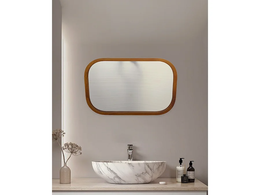 Niva - Miroir rectangulaire en bois massif de manguier pour salle de bain