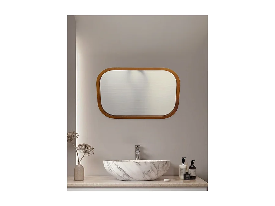 Niva - Miroir rectangulaire en bois massif de manguier pour salle de bain