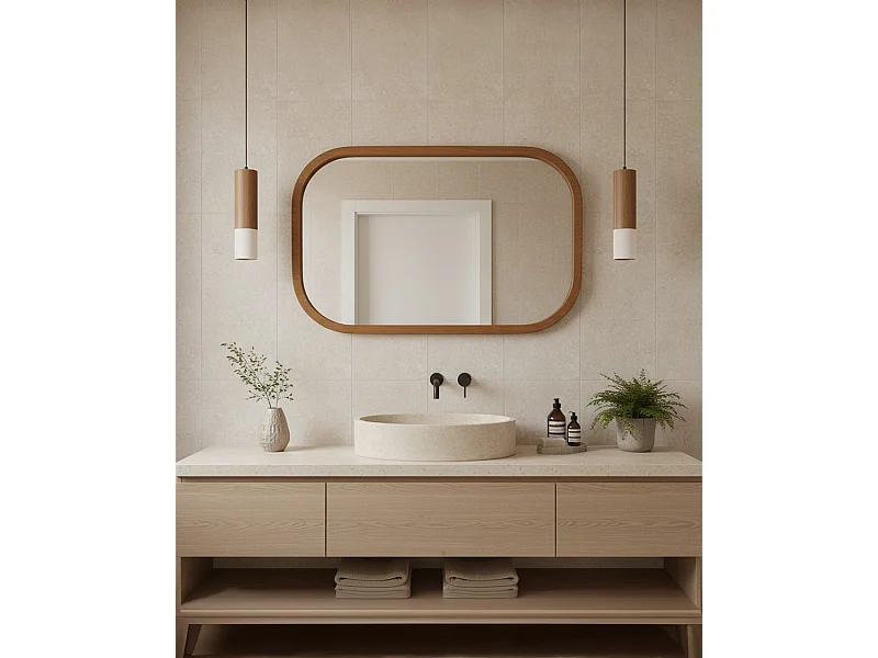 Niva - Miroir rectangulaire en bois massif de manguier pour salle de bain