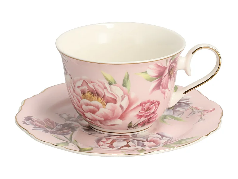 Tasse Avec Soucoupe Aureliso Rose Moyen 7.4 x 14.9