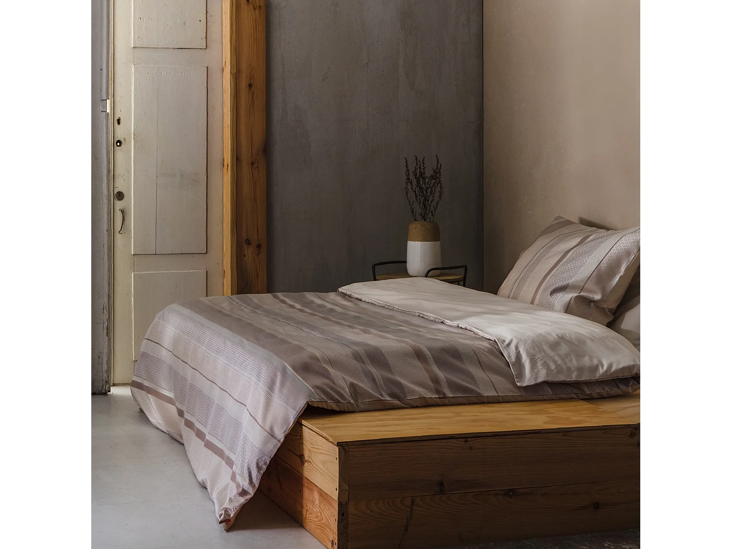 Jacquard-Bettwäsche Gwanda mittleres Beige 160 x 200