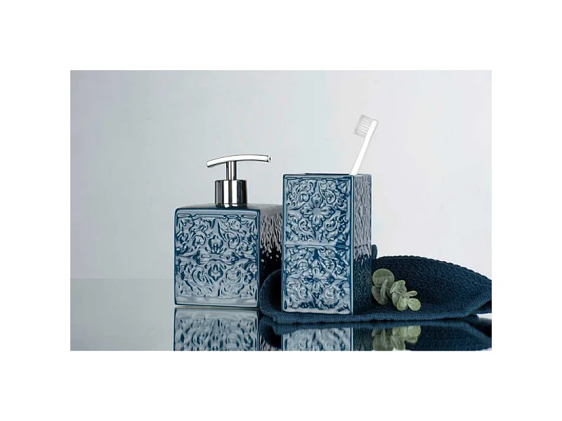 Distributeur de savon en céramique "Cordoba" - Bleu foncé - 500 ml