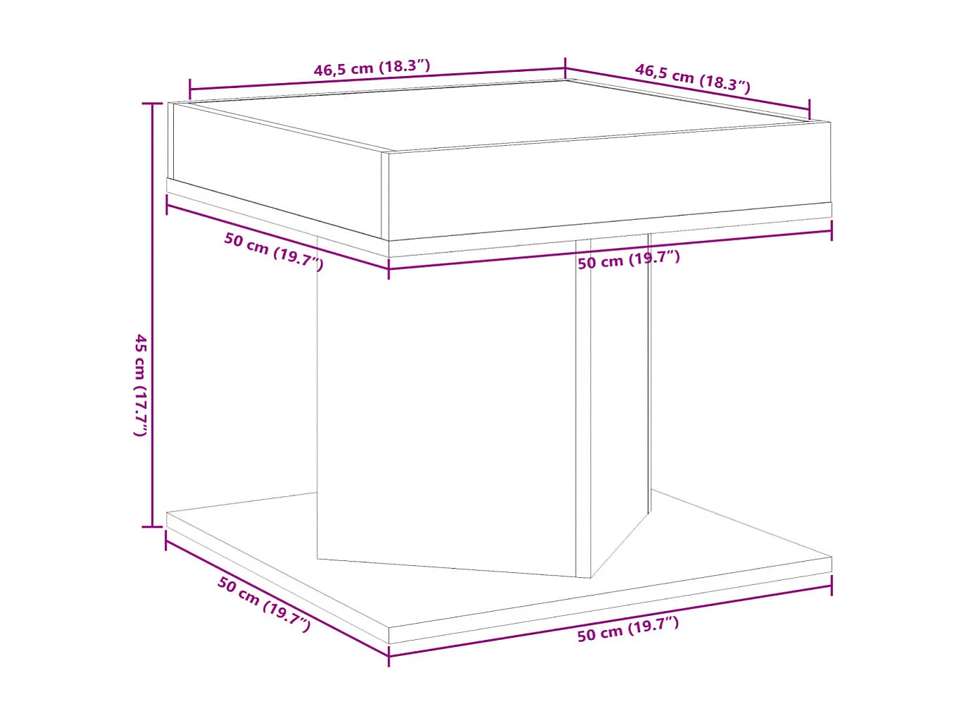 Salontafel met LED 50x50x45 cm bewerkt hout betongrijs
