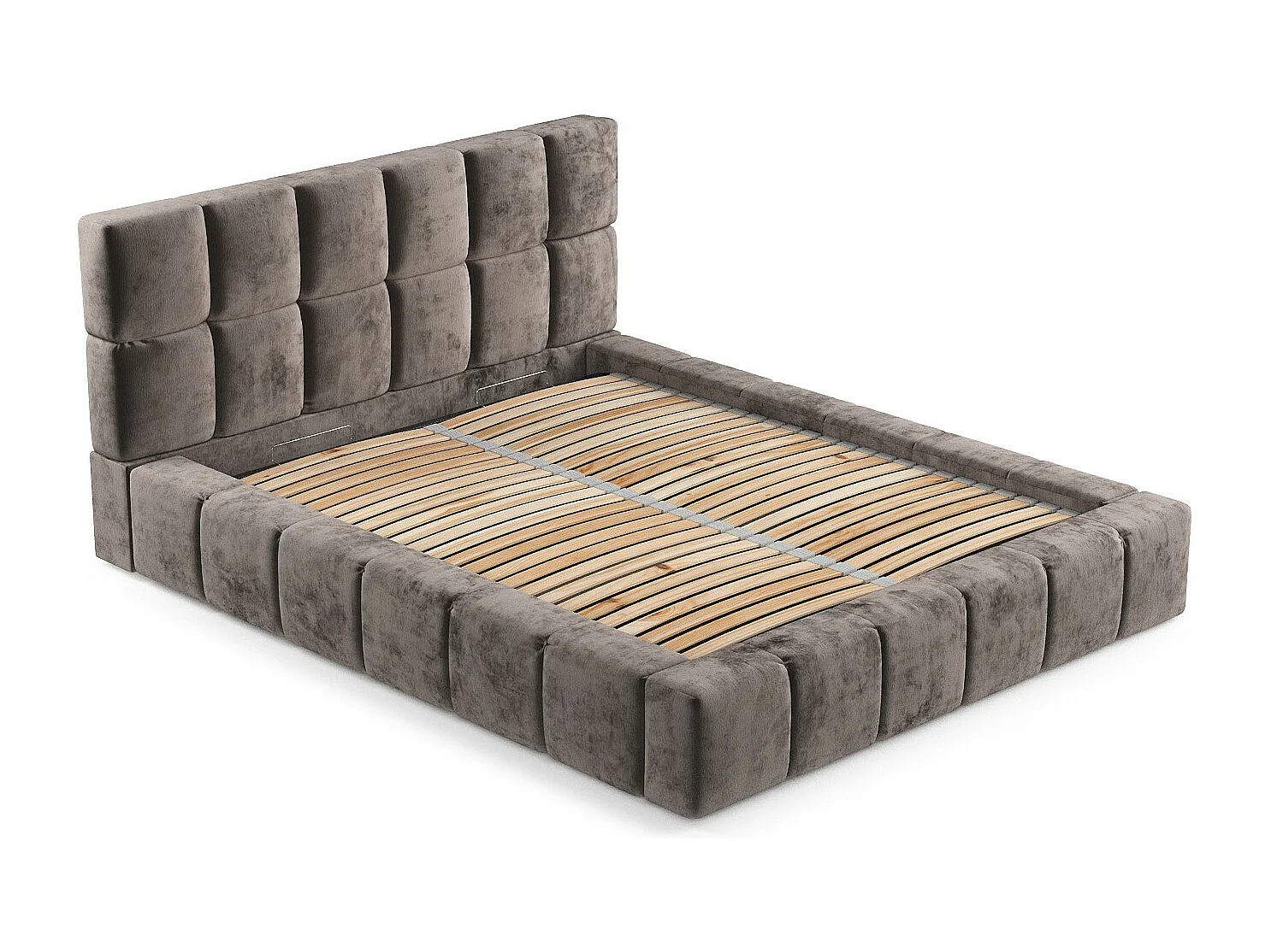 Lit coffre Kendal Dos - 200 x 200 cm - chenille - brun