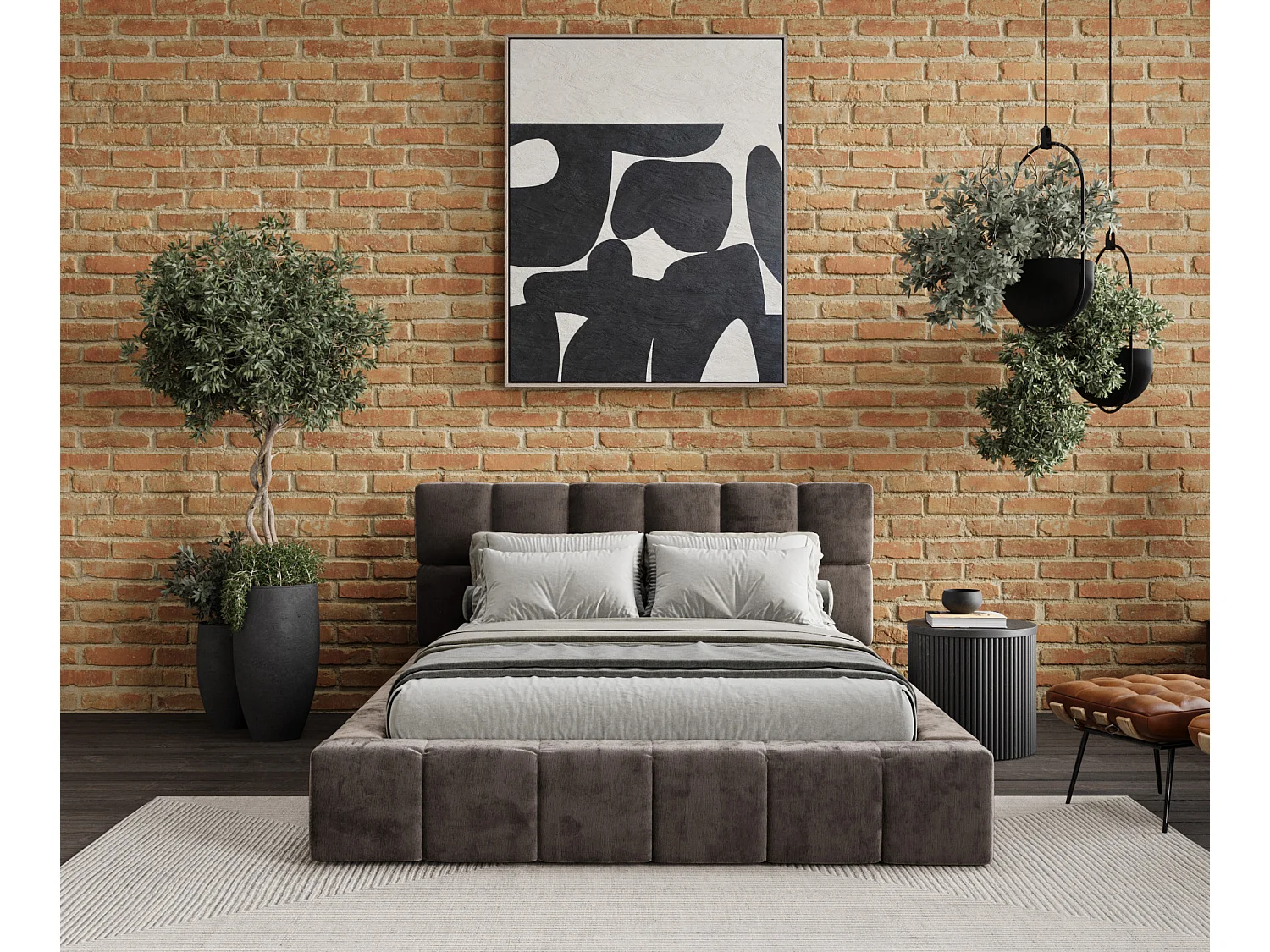 Lit coffre Kendal Dos - 200 x 200 cm - chenille - brun