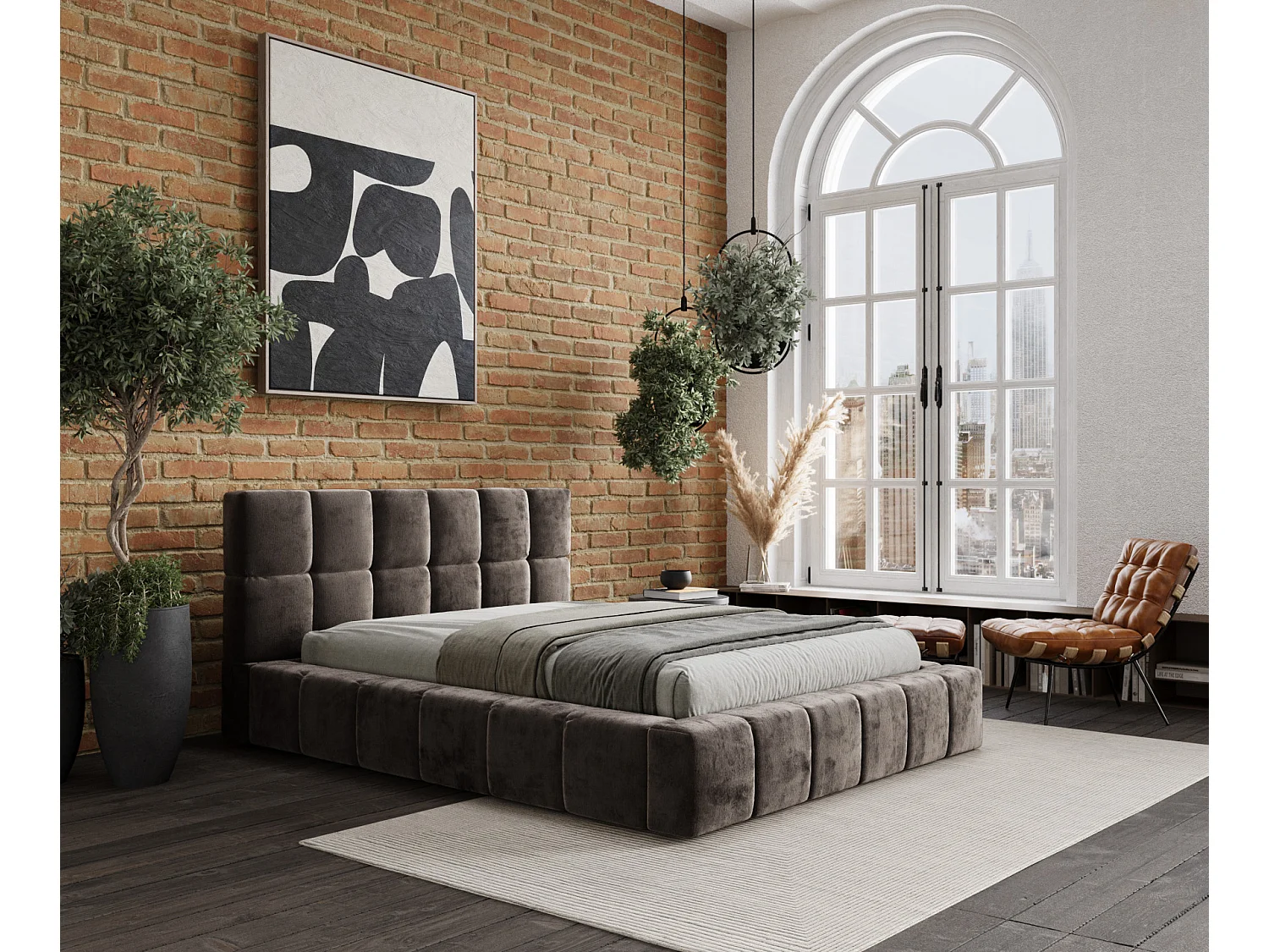 Polsterbett Kendal Dos - 200 x 200 cm - Chenille-Stoff - braun