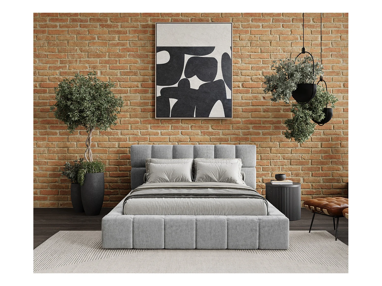 Lit coffre Kendal Dos - 180 x 200 cm - chenille - gris clair