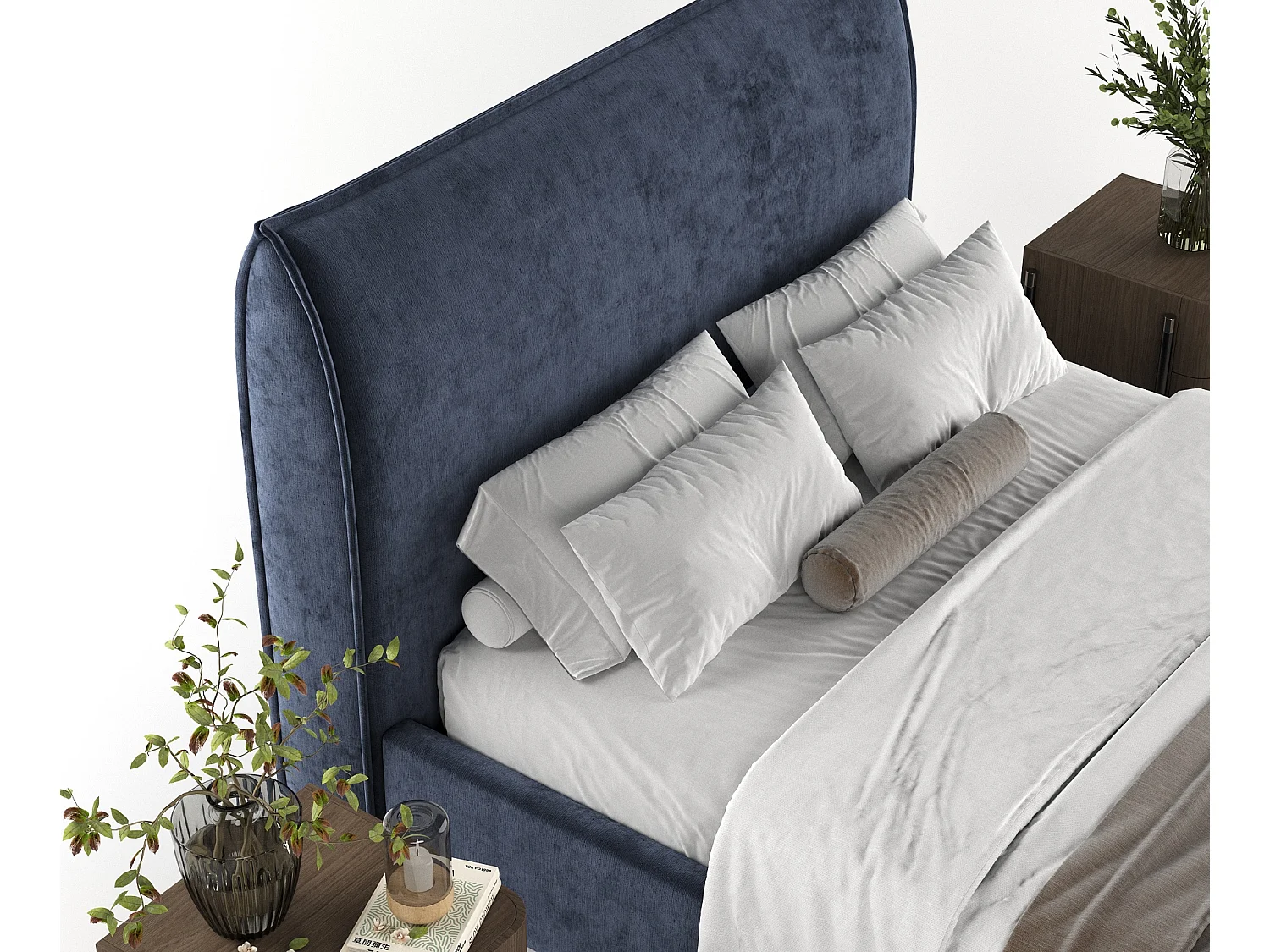 Lit coffre Splash - 140 x 200 cm - chenille - bleu marine