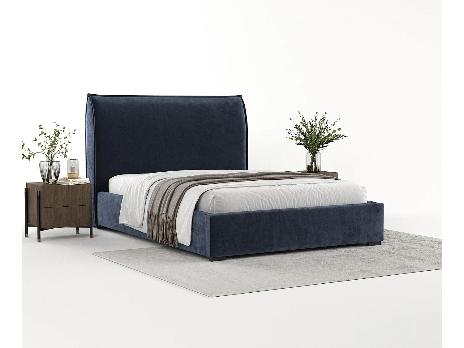 Lit coffre Splash - 160 x 200 cm - chenille - bleu marine