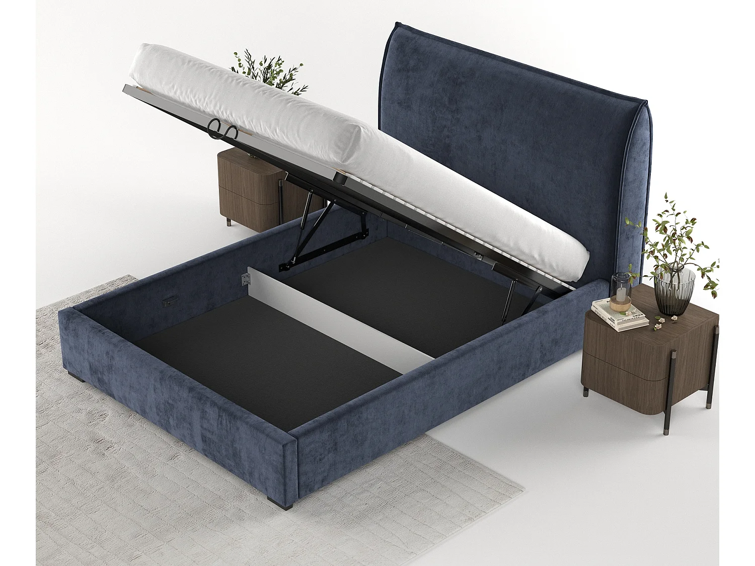 Lit coffre Splash - 160 x 200 cm - chenille - bleu marine