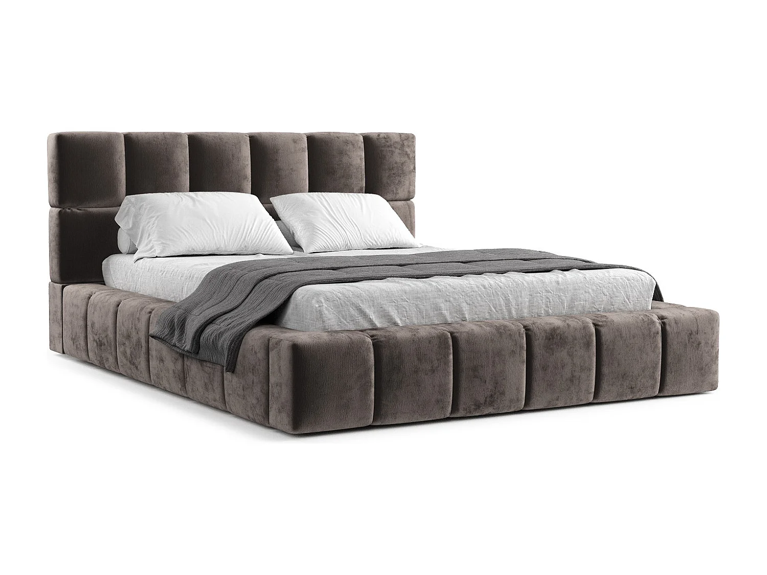 Lit coffre Kendal Dos - 180 x 200 cm - chenille - brun