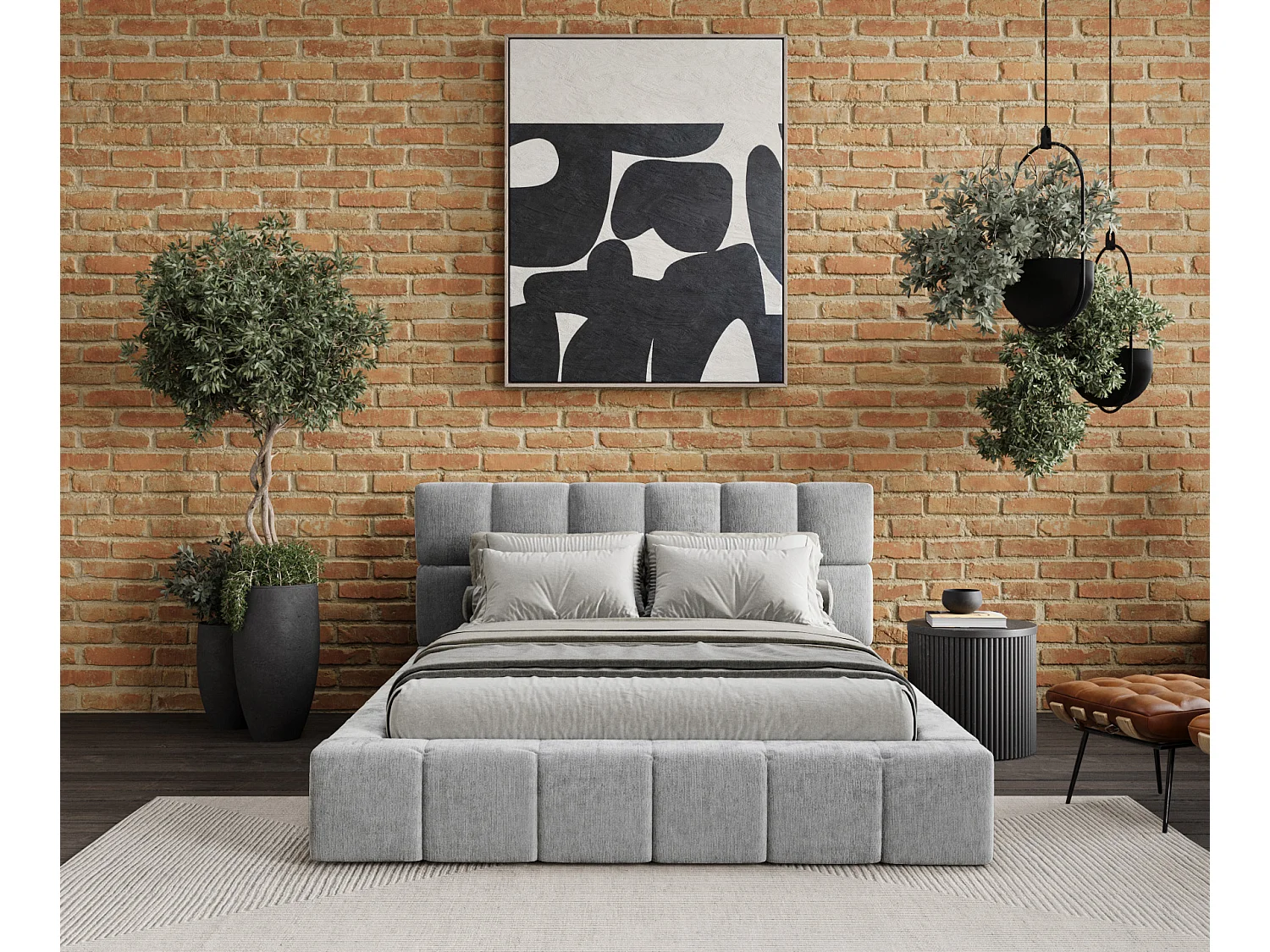 Lit coffre Kendal Dos - 200 x 200 cm - chenille - gris clair