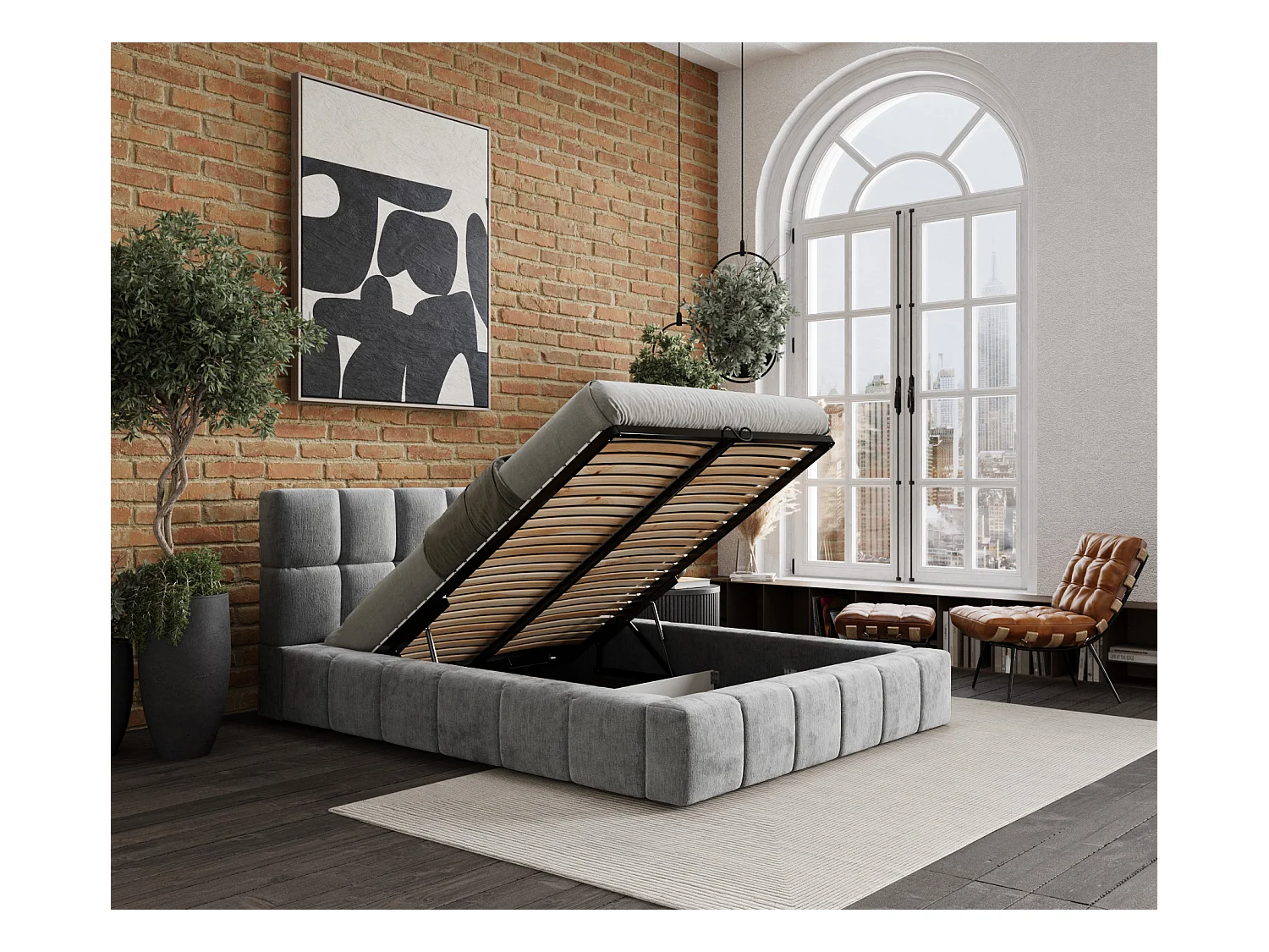 Polsterbett Kendal Dos - 200 x 200 cm - Chenille-Stoff - hellgrau