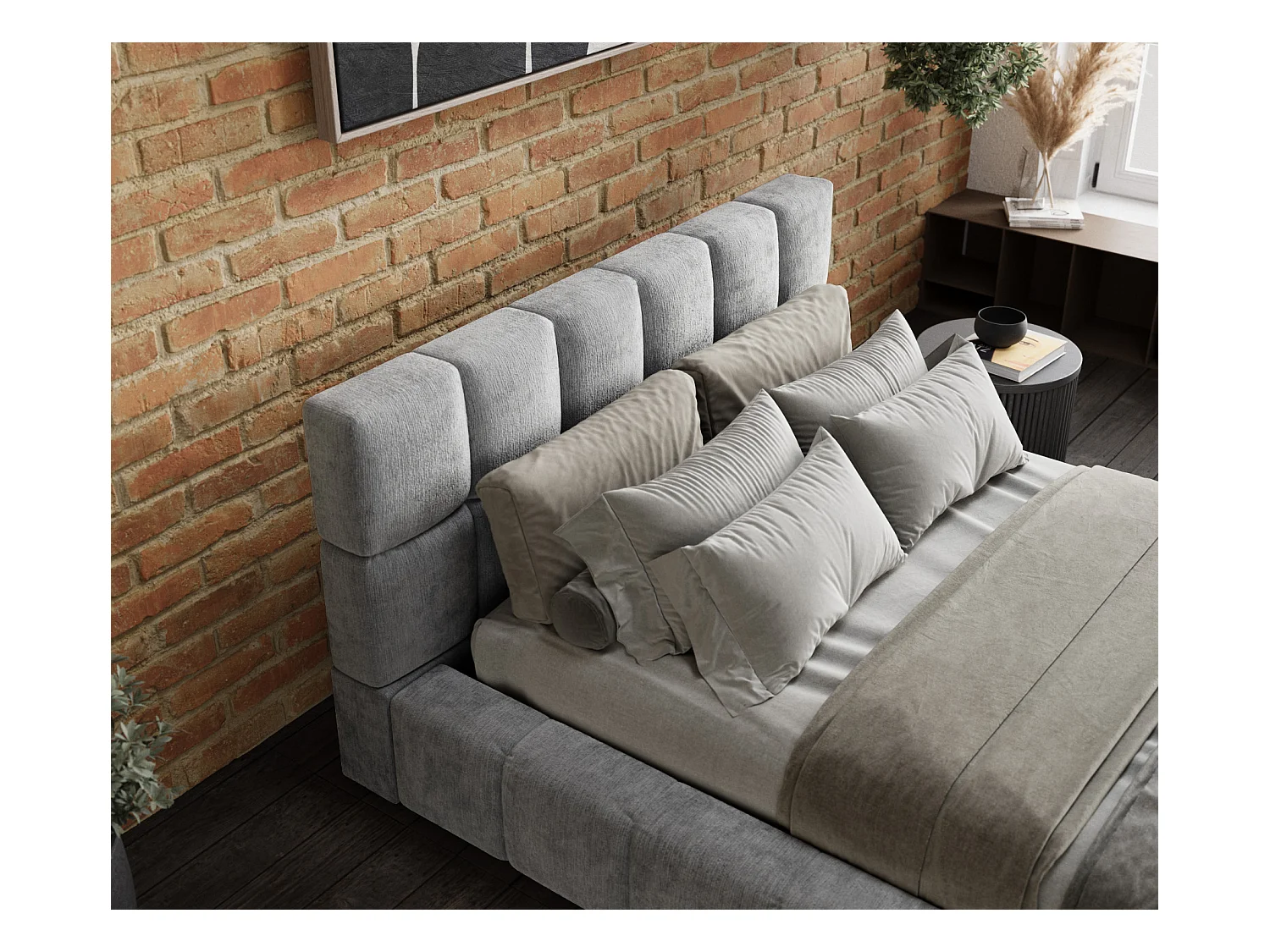 Polsterbett Kendal Dos - 200 x 200 cm - Chenille-Stoff - hellgrau