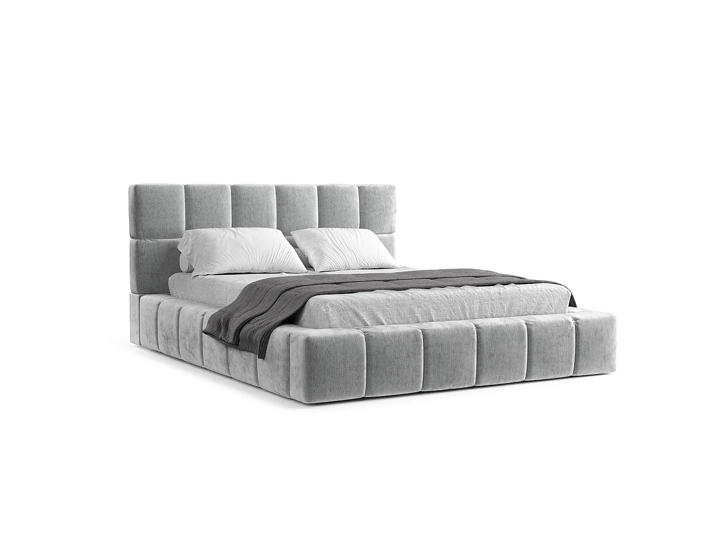 Lit coffre Kendal Dos - 200 x 200 cm - chenille - gris clair