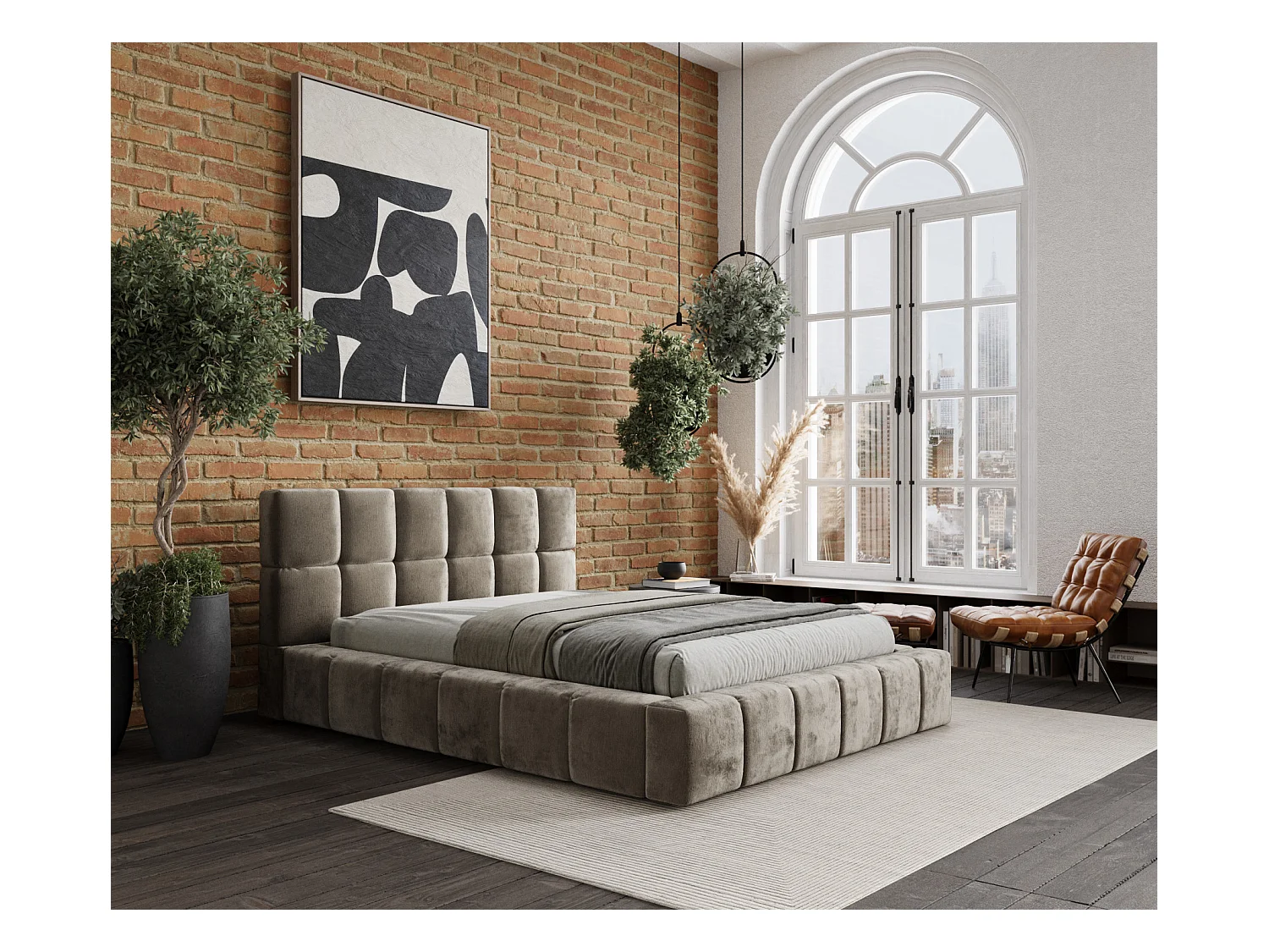 Lit coffre Kendal Dos - 180 x 200 cm - chenille - beige