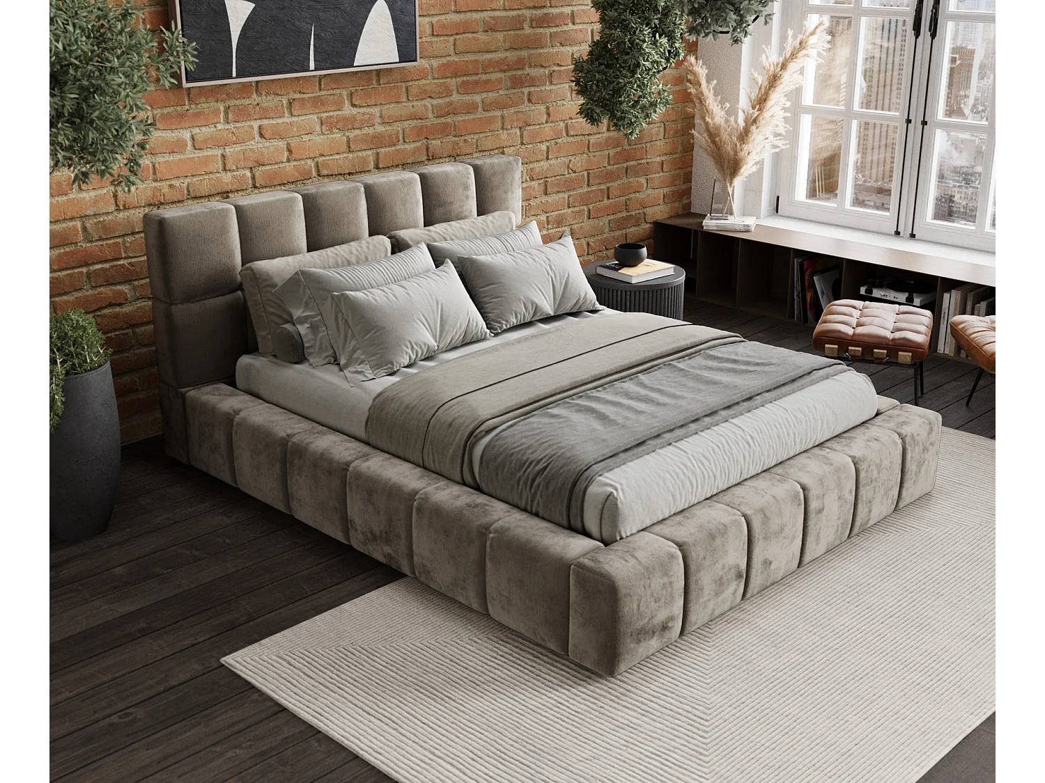 Polsterbett Kendal Dos - 180 x 200 cm - Chenille-Stoff - beige