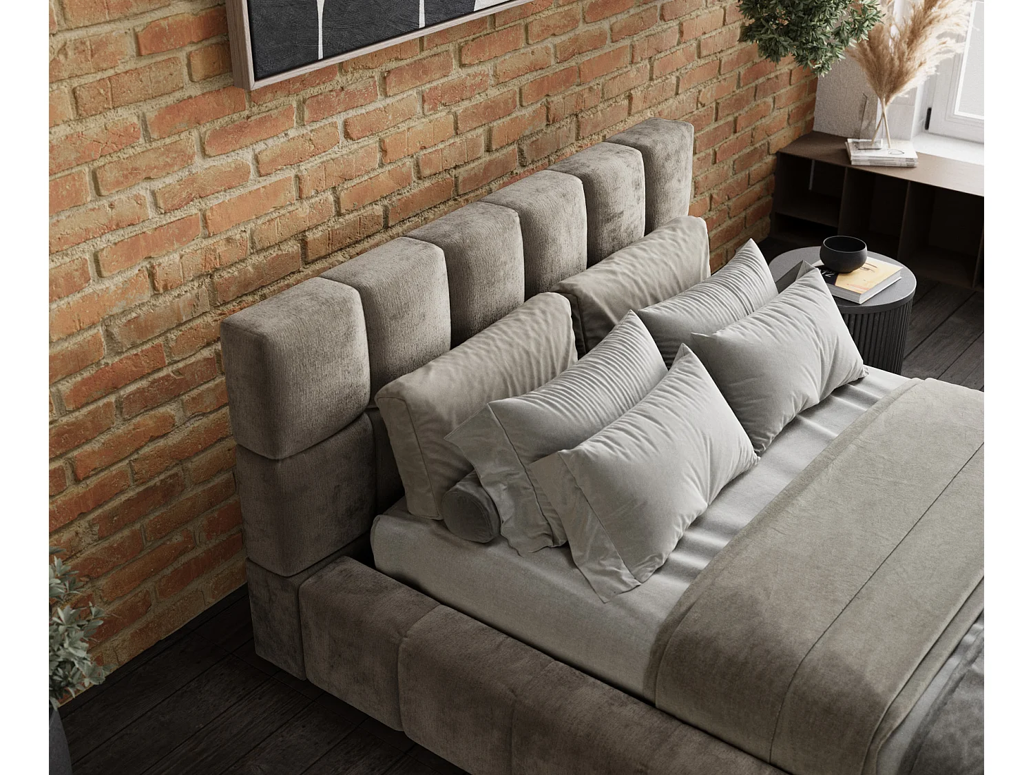 Lit coffre Kendal Dos - 160 x 200 cm - chenille - beige