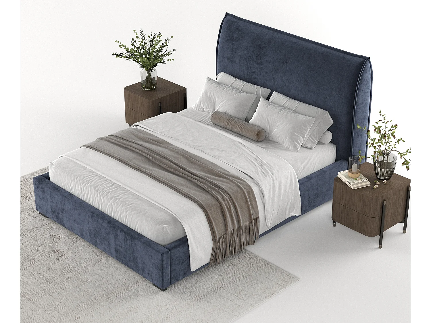 Lit coffre Splash - 180 x 200 cm - chenille - bleu marine