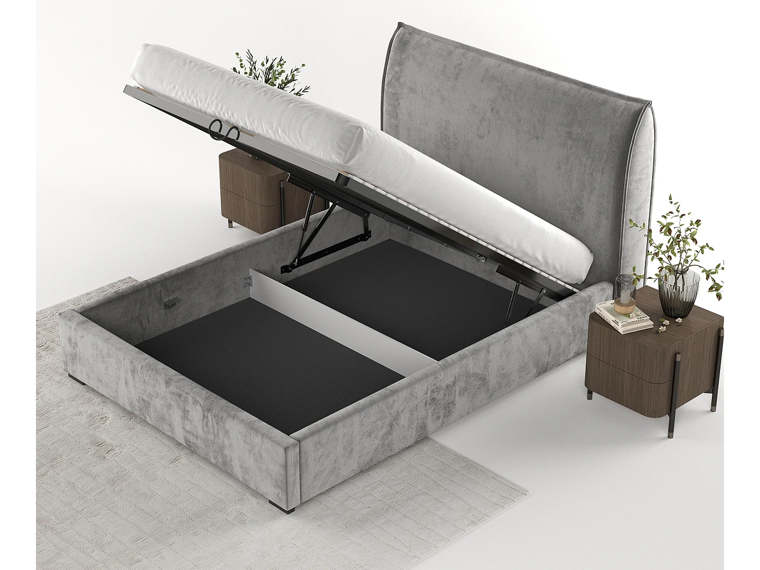 Lit coffre Splash - 140 x 200 cm - chenille - gris