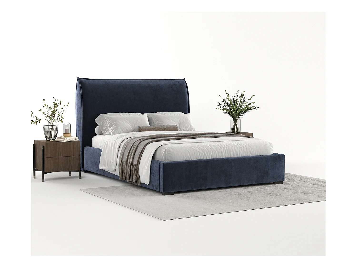 Lit coffre Splash - 120 x 200 cm - chenille - bleu marine