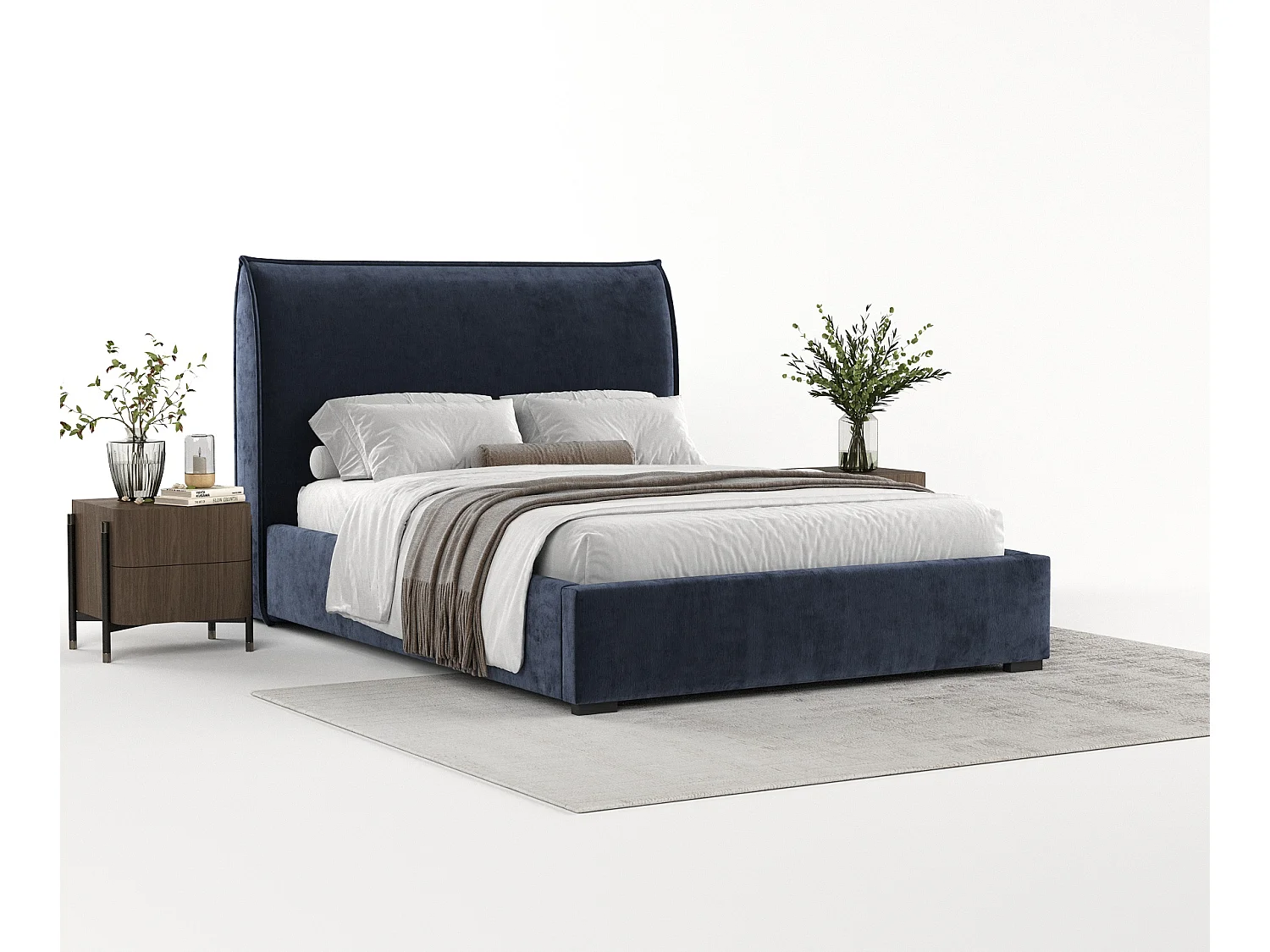 Łóżko tapicerowane Splash - 120 x 200 cm - szenil - granatowy