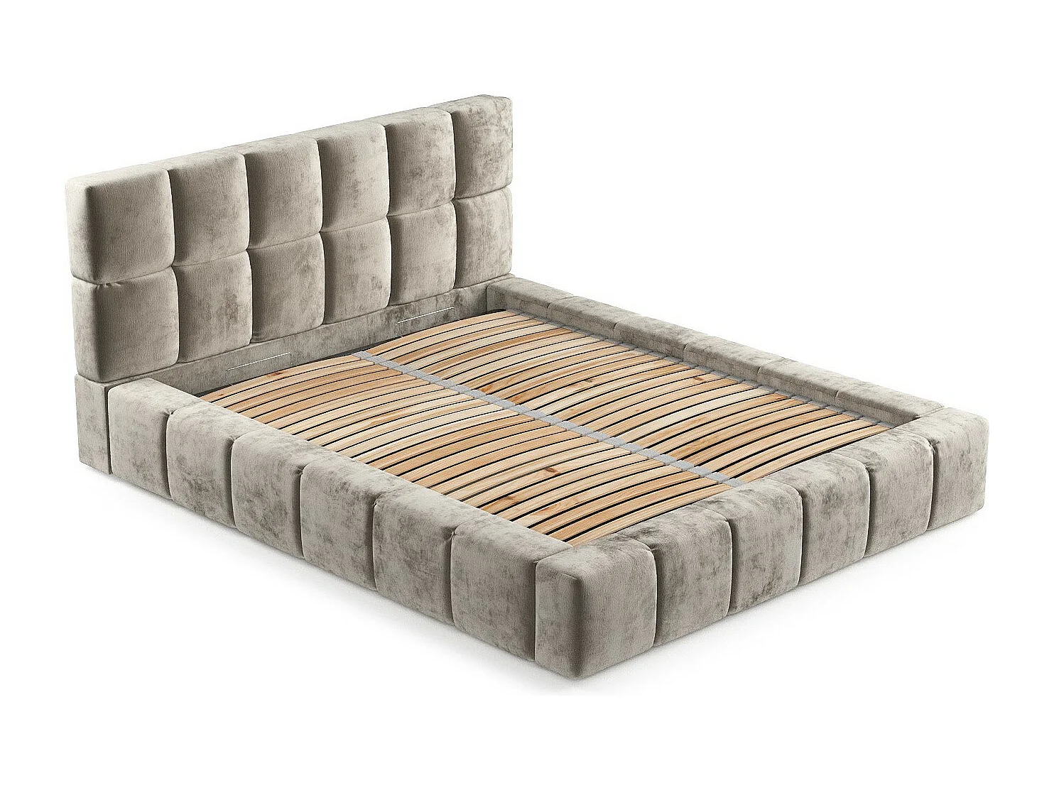 Lit coffre Kendal Dos - 200 x 200 cm - chenille - beige