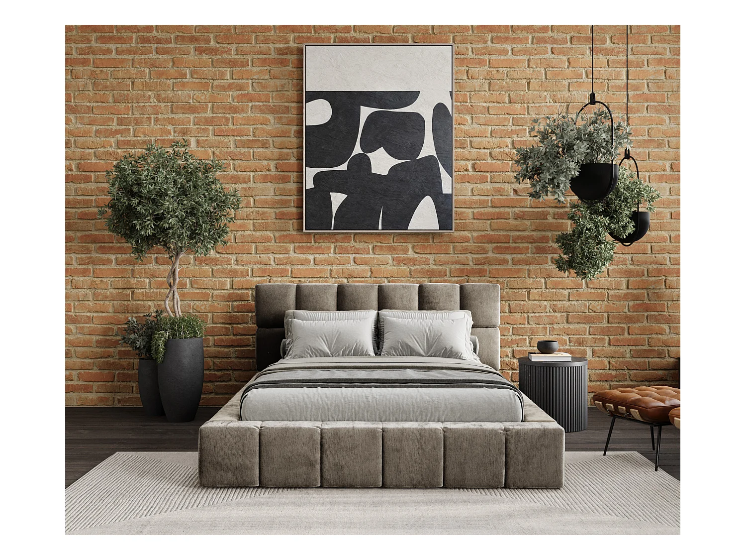 Lit coffre Kendal Dos - 200 x 200 cm - chenille - beige